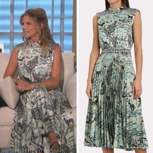 SALONI Dresses & Skirts - SALONI Fleur E Green Floral Printed Satin Open-Back Midi Dress - Size 2